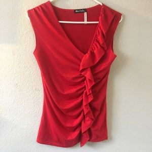 Red Ruffle Blouse Sz S